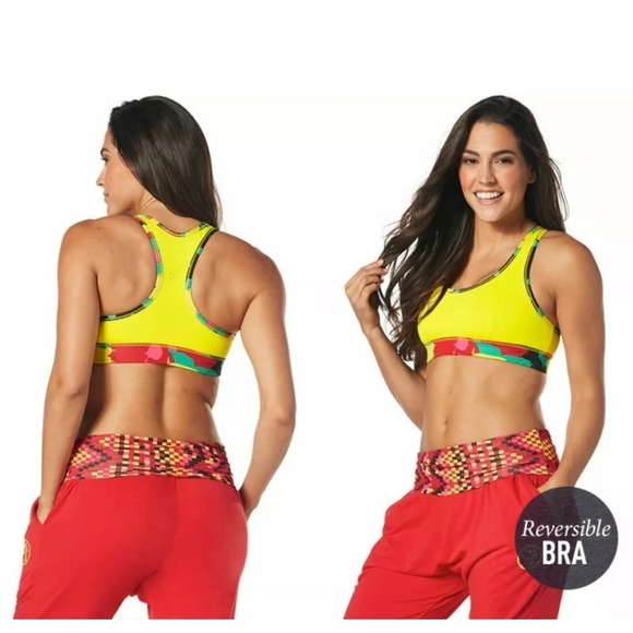 Strong by Zumba Sports Bra Size Medium Red Racer Back Dance Top Support Compress - Picture 2 of 12